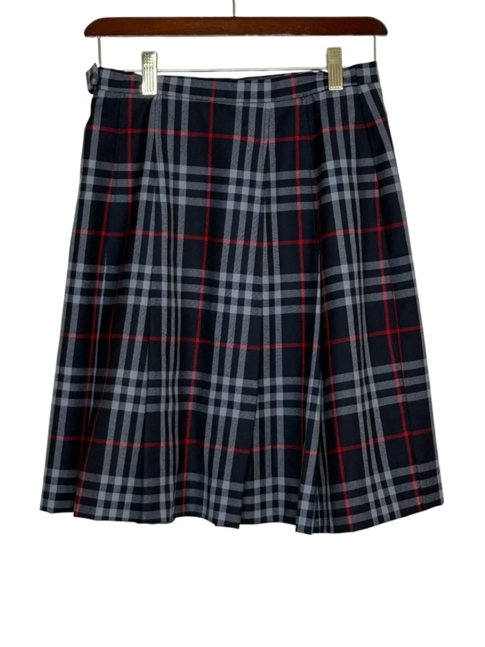 Vintage Burberrys Plaid Skater Skirt Size 10 Black Gray Red Preppy Y2K Chic - Picture 3 of 9